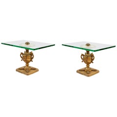 Pair of Italian Hand Carved Wood and Glass Top Side Tables