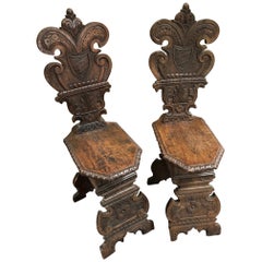 Pair of Italian Hand Carved Wooden Chairs, circa 1810