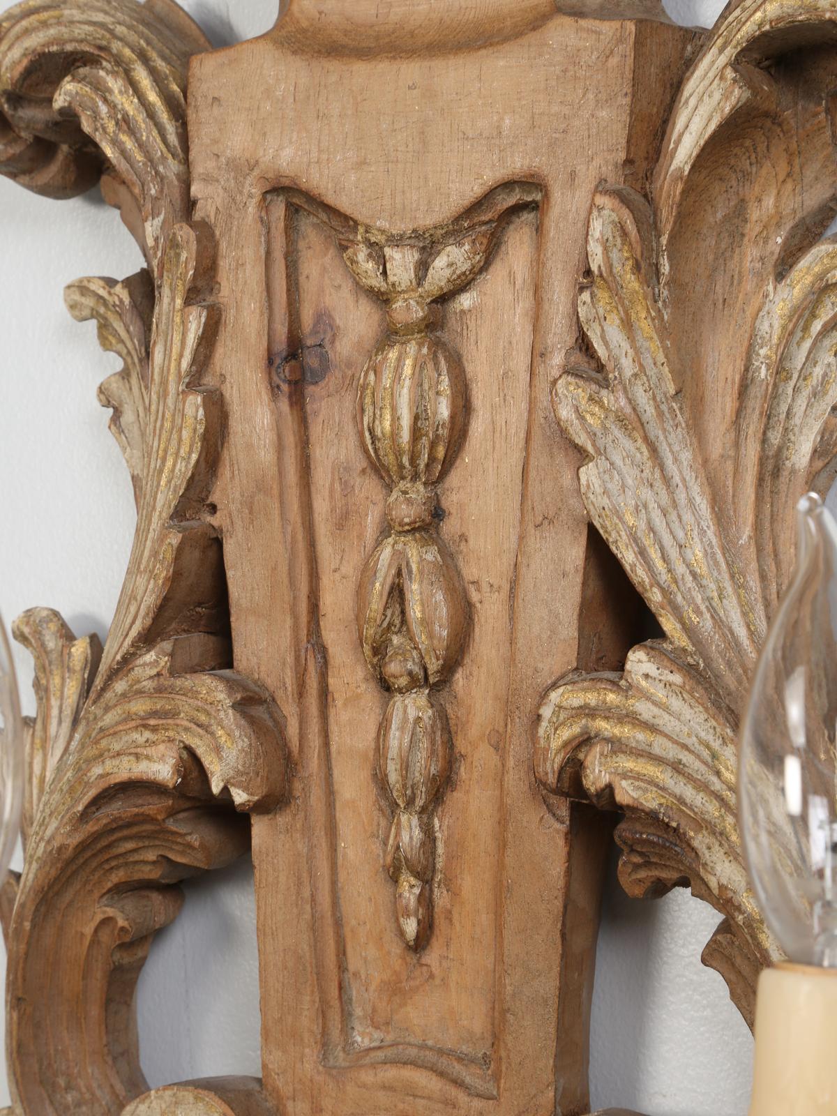 Pair of Italian Hand Carved Wooden Sconces with Gold and Silver Leaf Accents 4