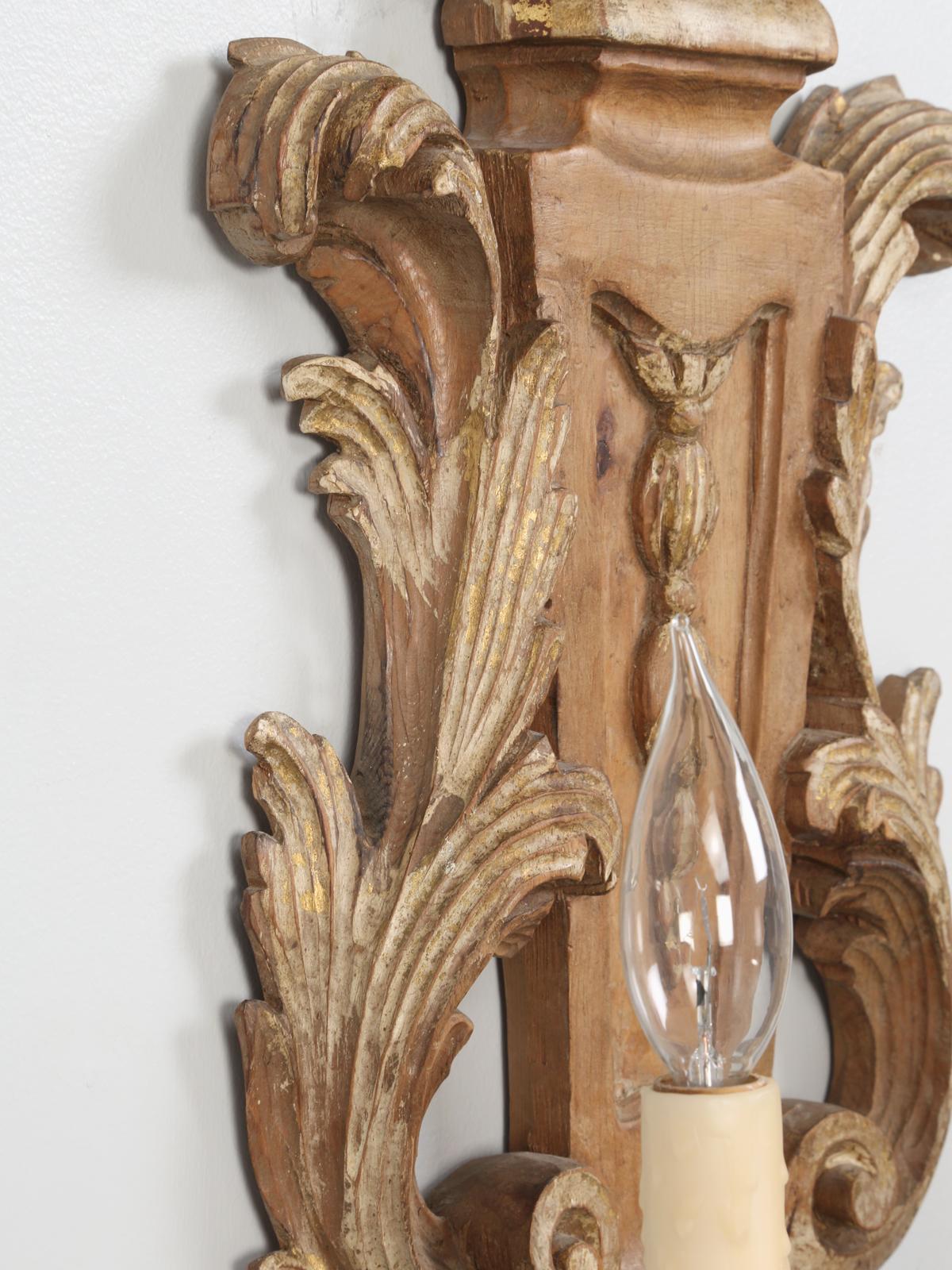 Pair of Italian Hand Carved Wooden Sconces with Gold and Silver Leaf Accents 2