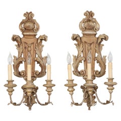 Pair of Italian Hand Carved Wooden Sconces with Gold and Silver Leaf Accents