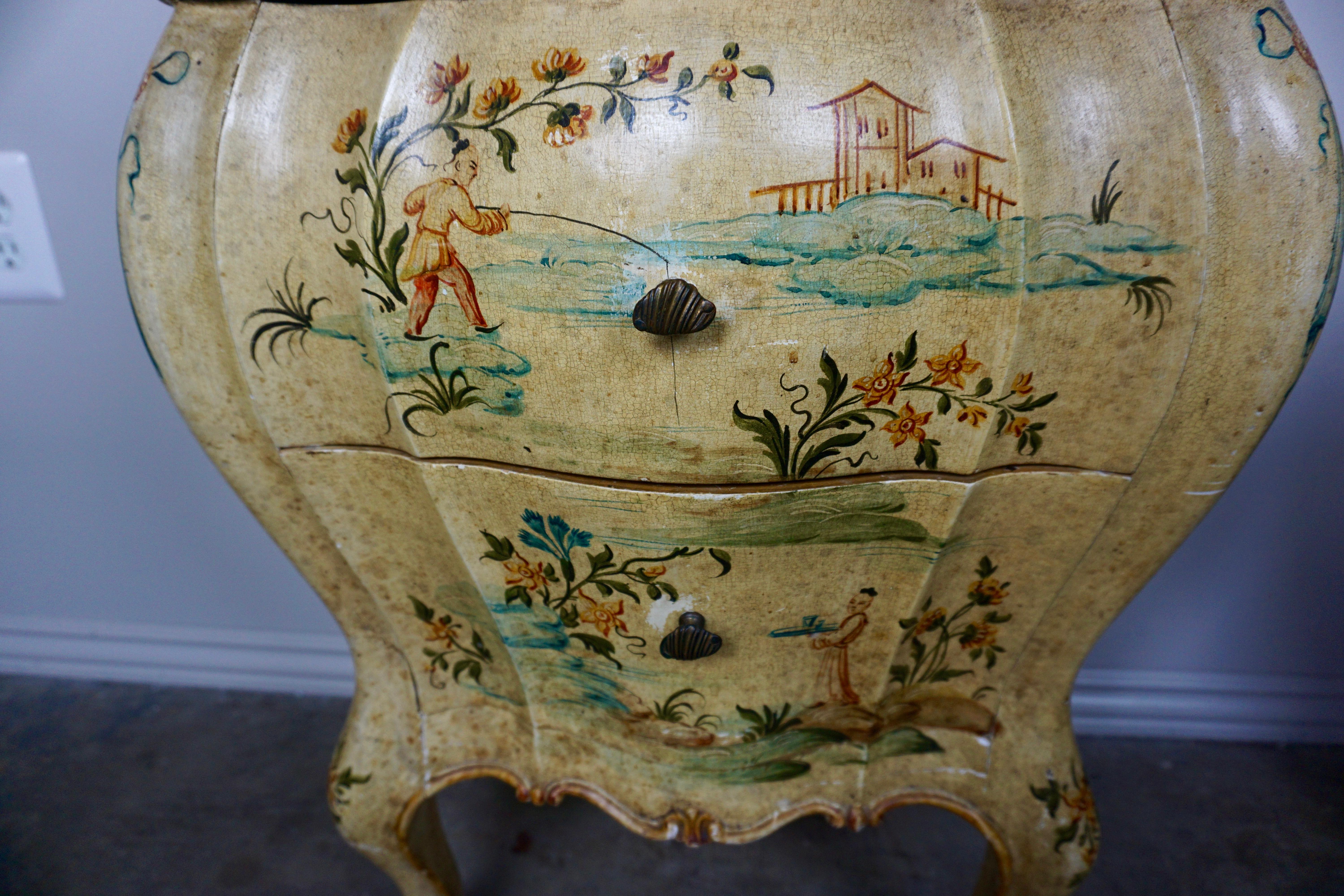 Early 20th Century Pair of Italian Hand Painted Chinoiserie Chests, circa 1920