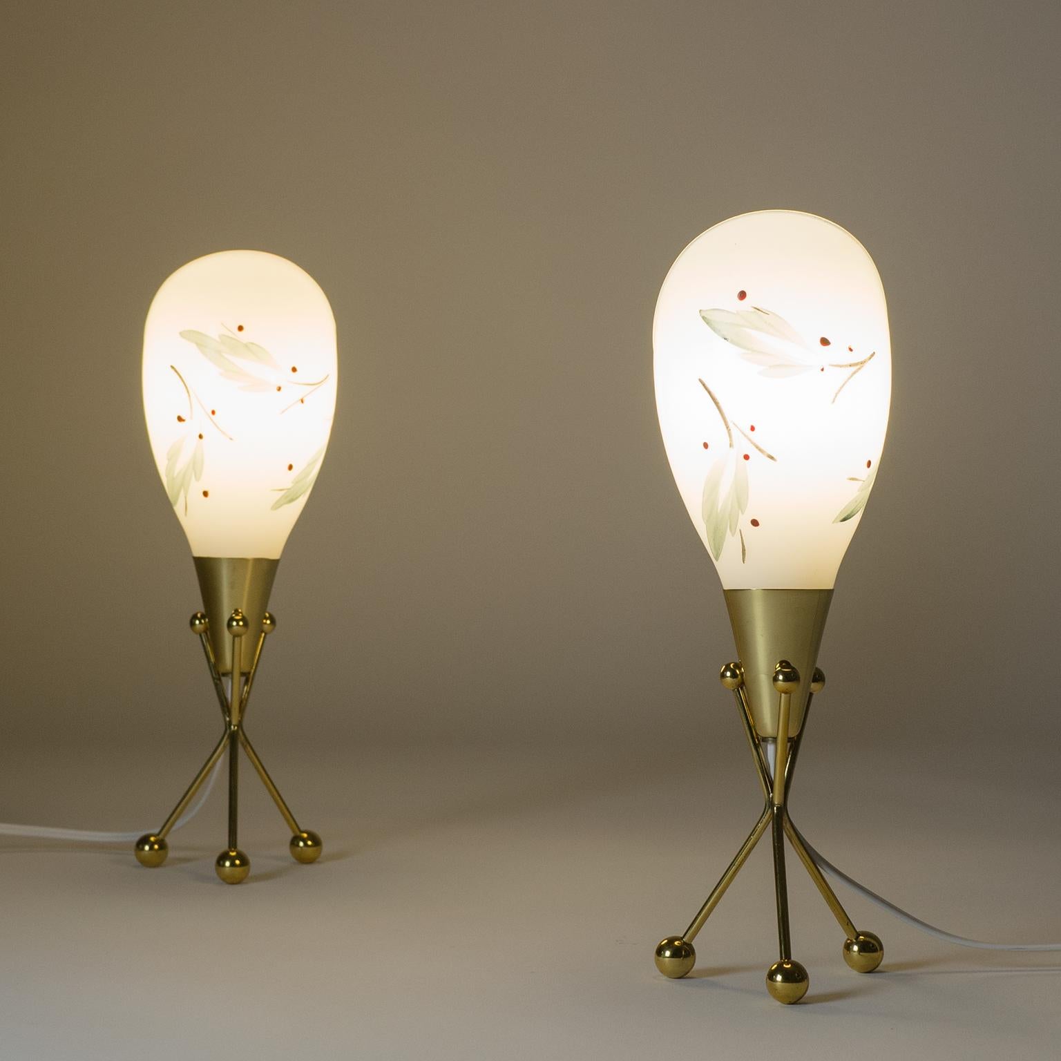 Pair of Italian Hand Painted Glass Table Lamps, 1950s 5
