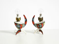 Pair of Italian Hand-Painted Mid-Century Modern Ceramic Table Lamps