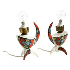 Pair of Italian Hand-Painted Mid-Century Modern Ceramic Table Lamps