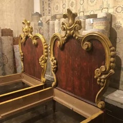 Pair of Italian Hand-Painted Twin Bedframes, Venetian 17th Century Style, Fleur