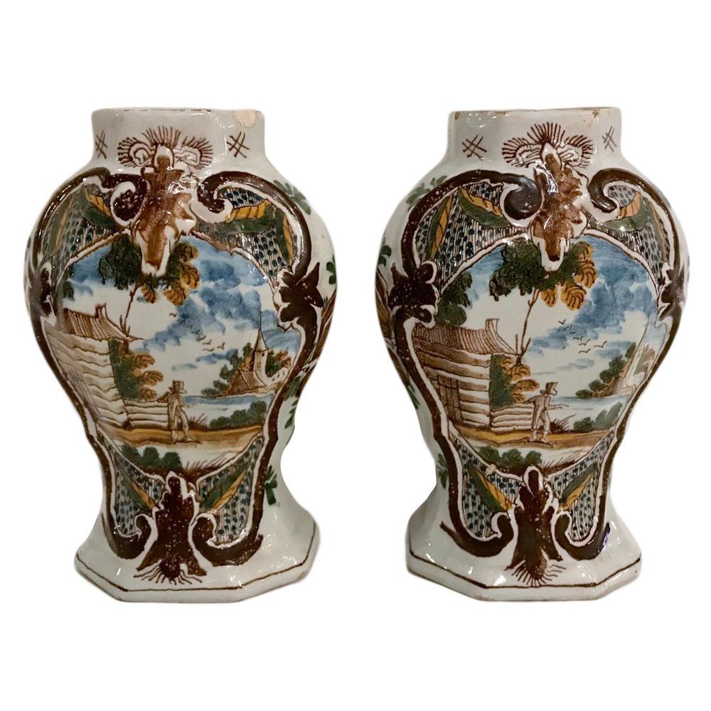 Pair of Italian Hand-Painted Vases