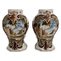 Pair of Italian Hand-Painted Vases