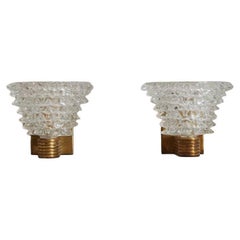 Pair of Italian Handblown Glass Sconces with Brass Bases