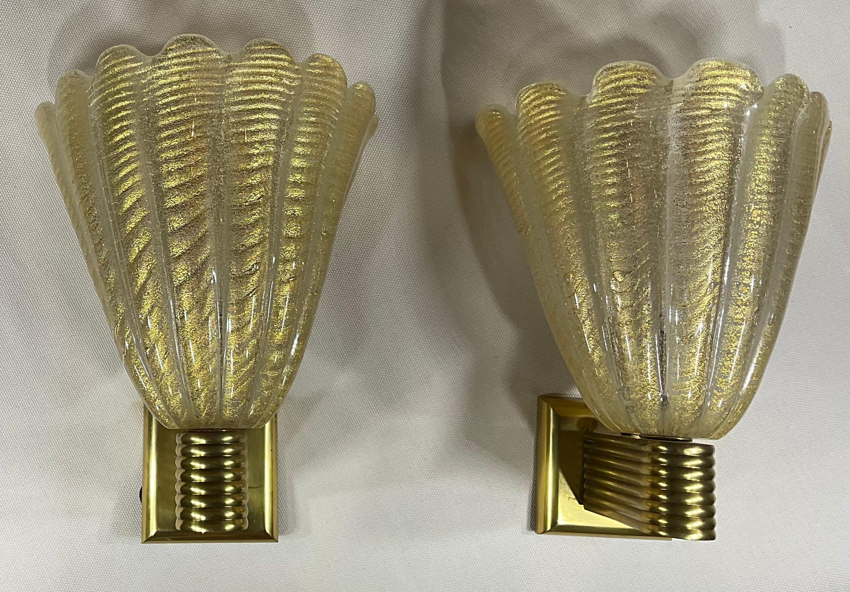 Mid-20th Century Pair of Italian Handblown Murano Glass Sconces  For Sale