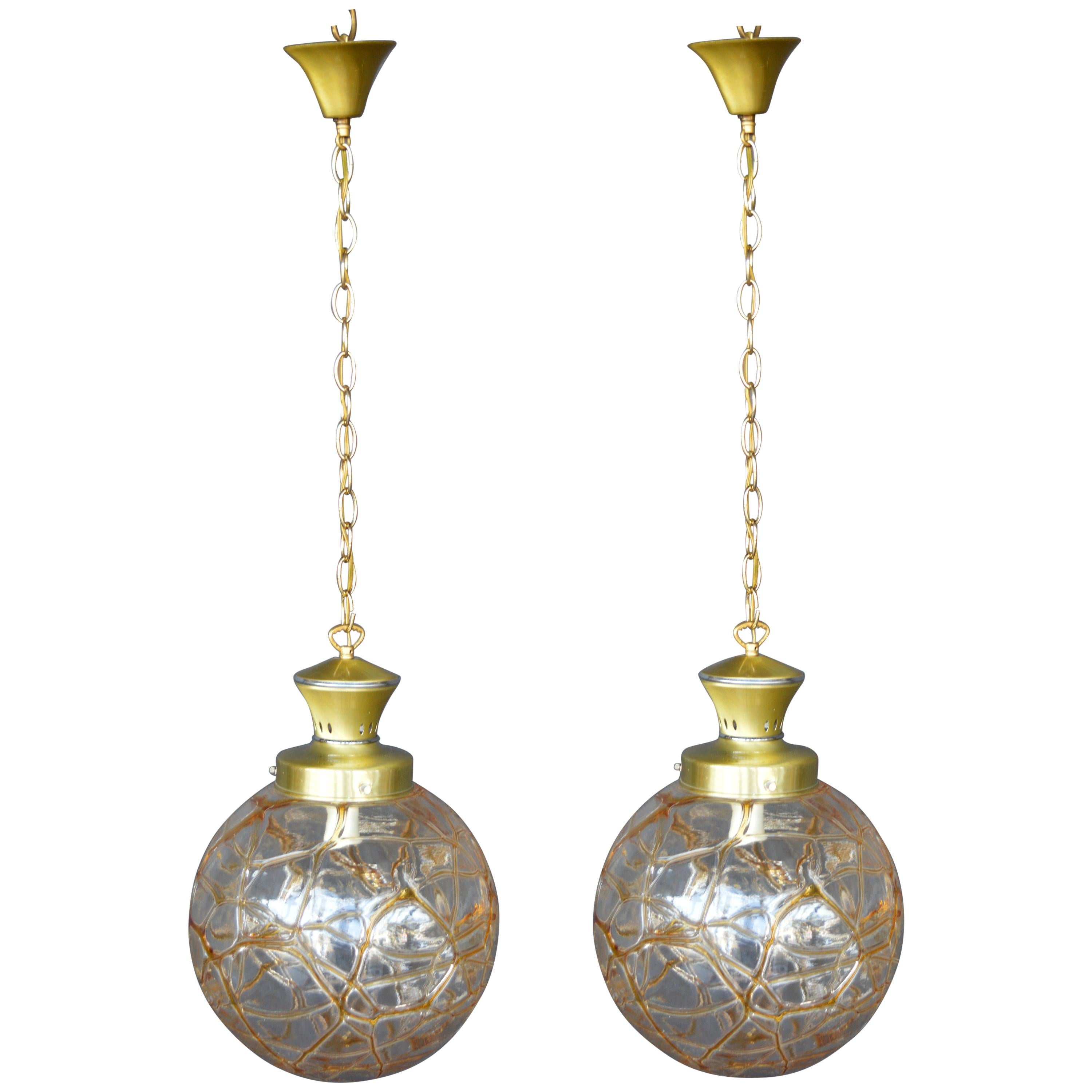 Pair of Italian Handblown Murano Globe Pendants