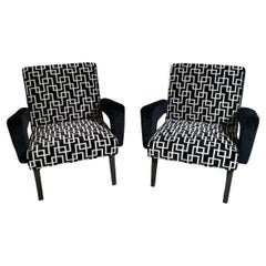 Retro Pair Of Italian Handcrafted Armchairs in Wood And Upholstered With Guild Velvet