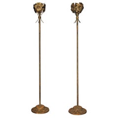 Pair of Italian Handcrafted Wrought Iron Church Torchères, Candleholders