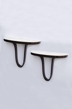 Pair of Italian Hanging Consoles Attr. to Guglielmo Ulrich in Marble and Wood