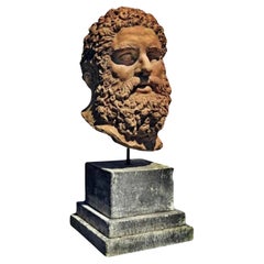 Pair of Italian Head of the Farnese Hercules in Terracotta End 20th Century