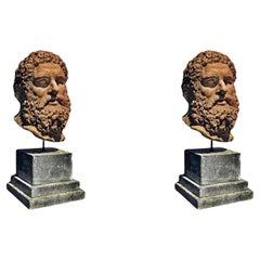Pair of Italian Head of the Farnese Hercules in Terracotta End 20th Century
