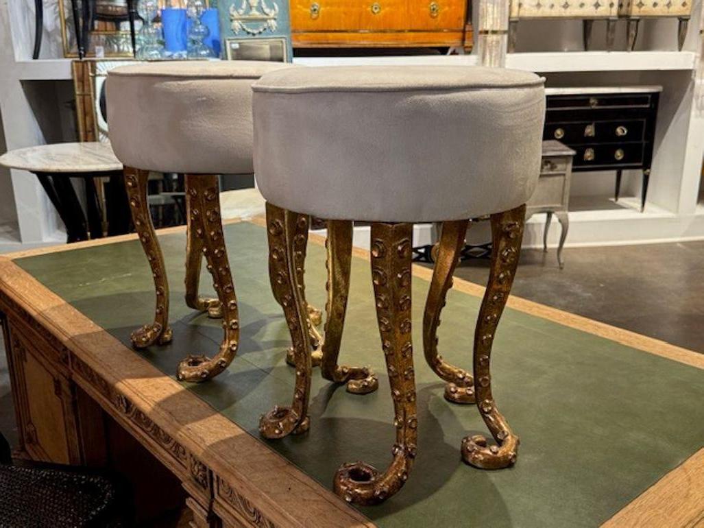 XXIe siècle et contemporain Paire de bancs octopus italiens en fer lourd et doré en vente