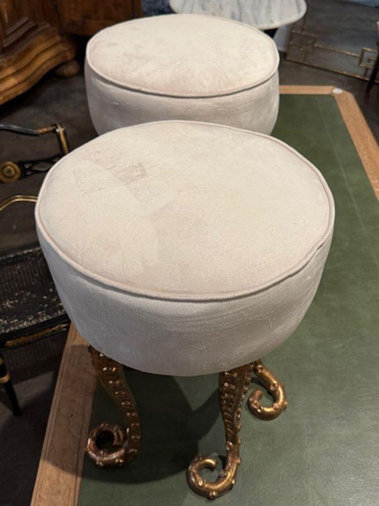 Tissu d'ameublement Paire de bancs octopus italiens en fer lourd et doré en vente