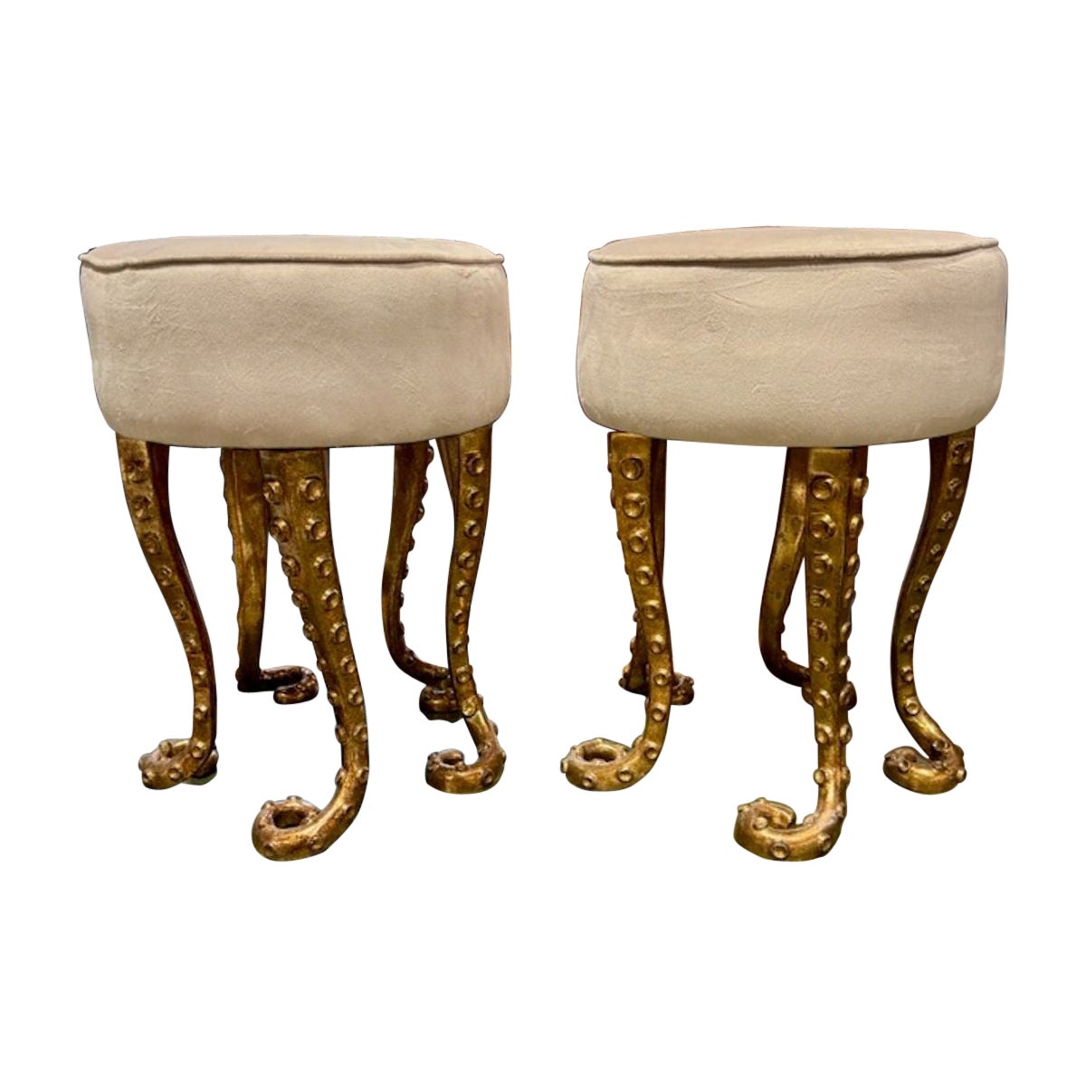 Paire de bancs octopus italiens en fer lourd et doré en vente