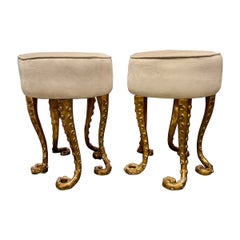 Pair of Italian Heavy Gilt Iron Octopus Benches