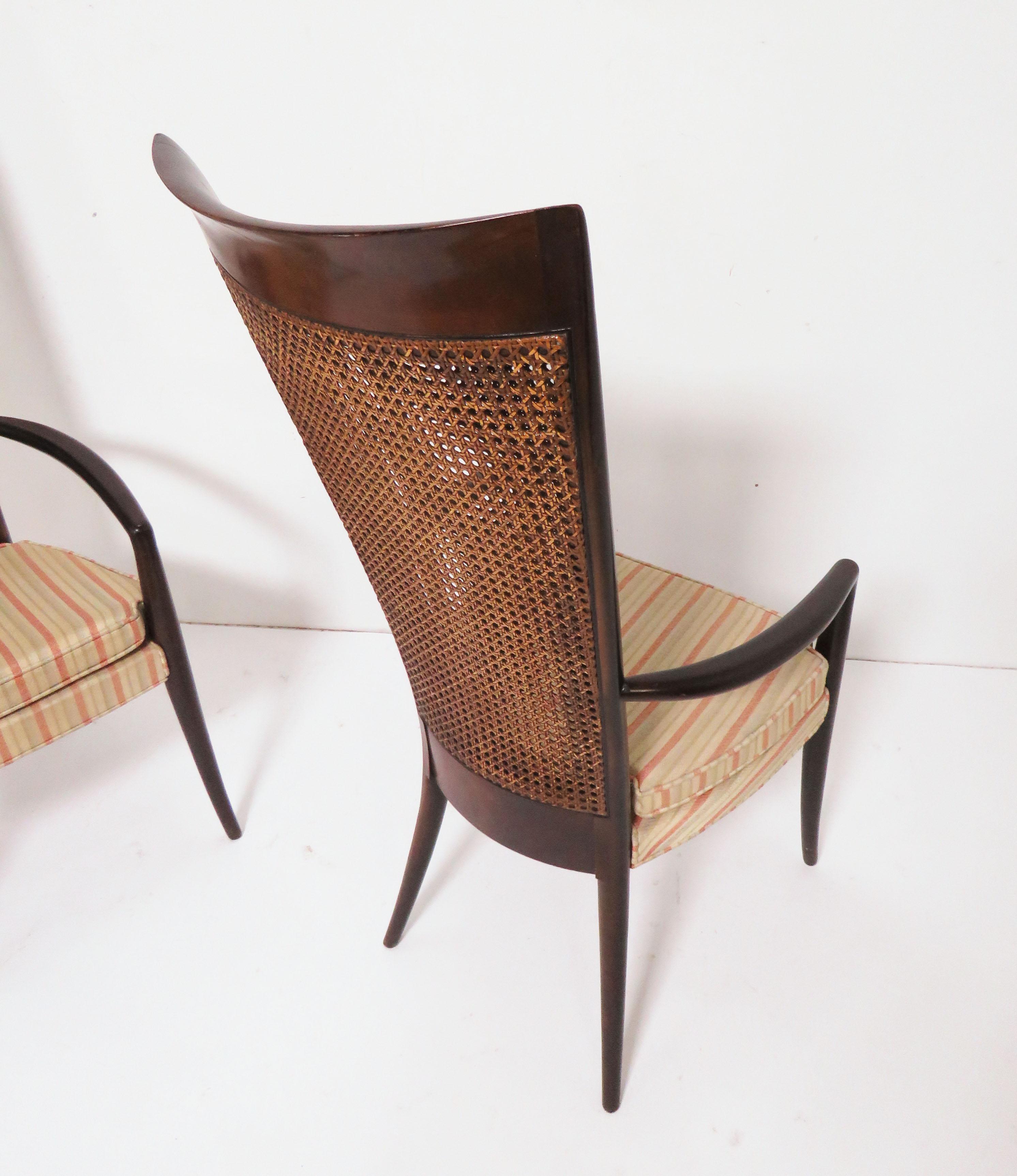 Cane Pair of Italian High Back Armchairs in Manner of Paolo Buffa, circa 1950s