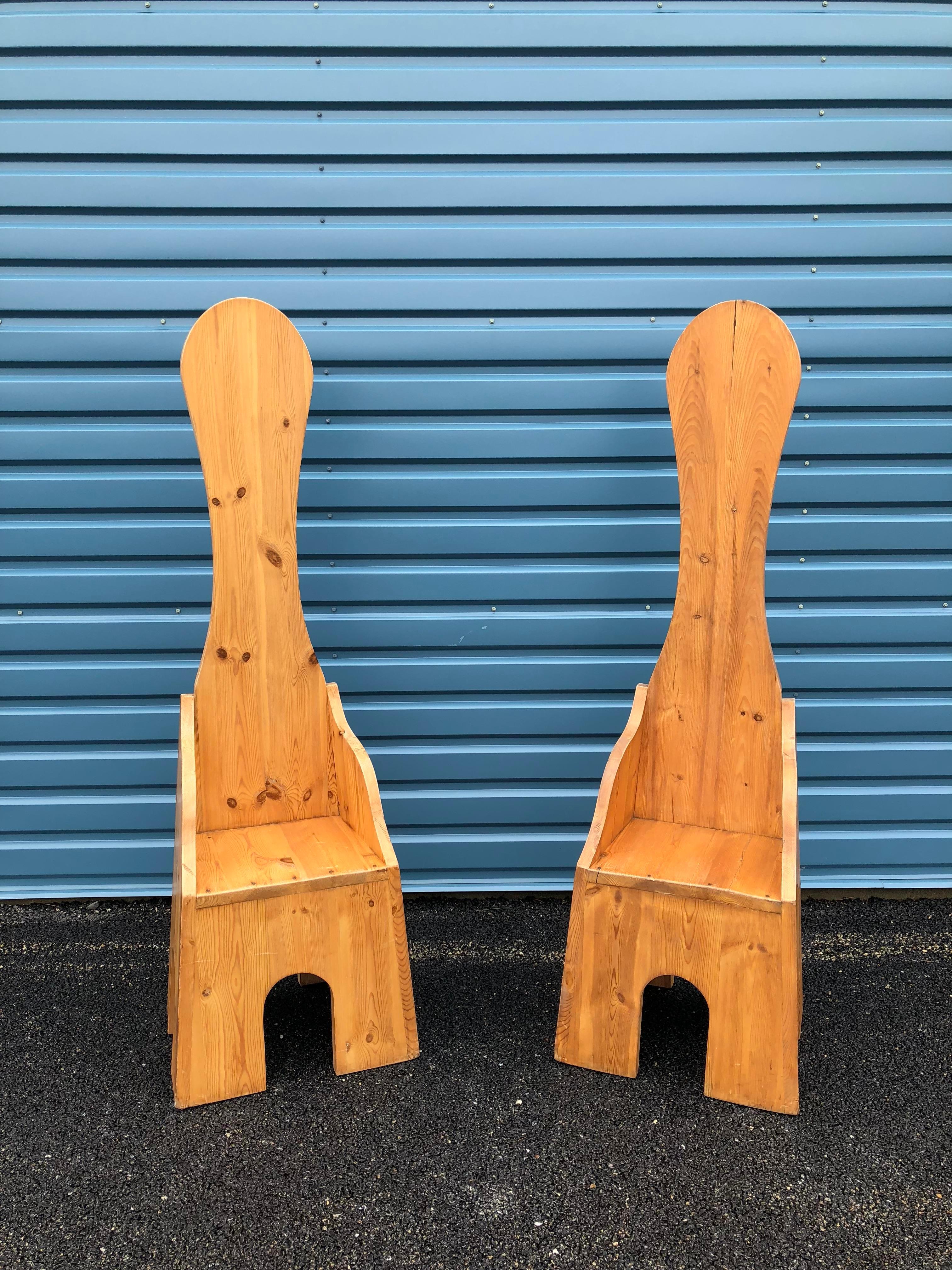 Late 20th Century Italian High Back Pine Chairs For Sale
