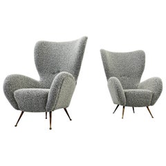 Pair of Italian Highback Armchairs, New Upholstery, circa 1950