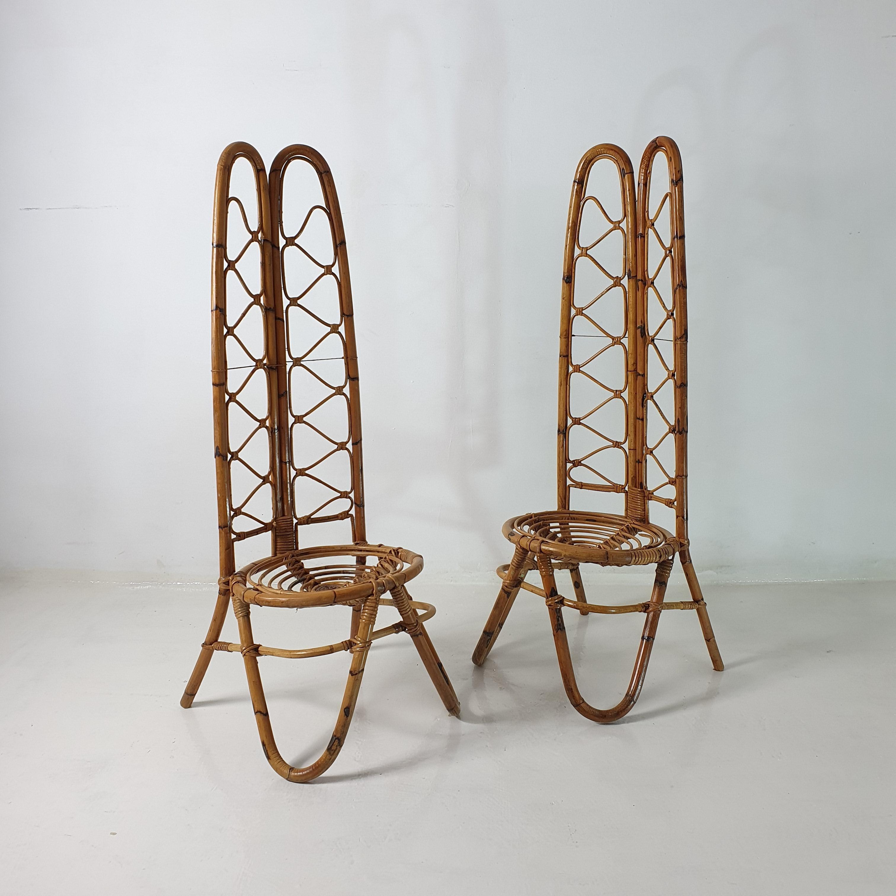 Pair of Italian Highbacked Bamboo Easy Chairs, 1950's In Good Condition In Albano Laziale, Rome/Lazio