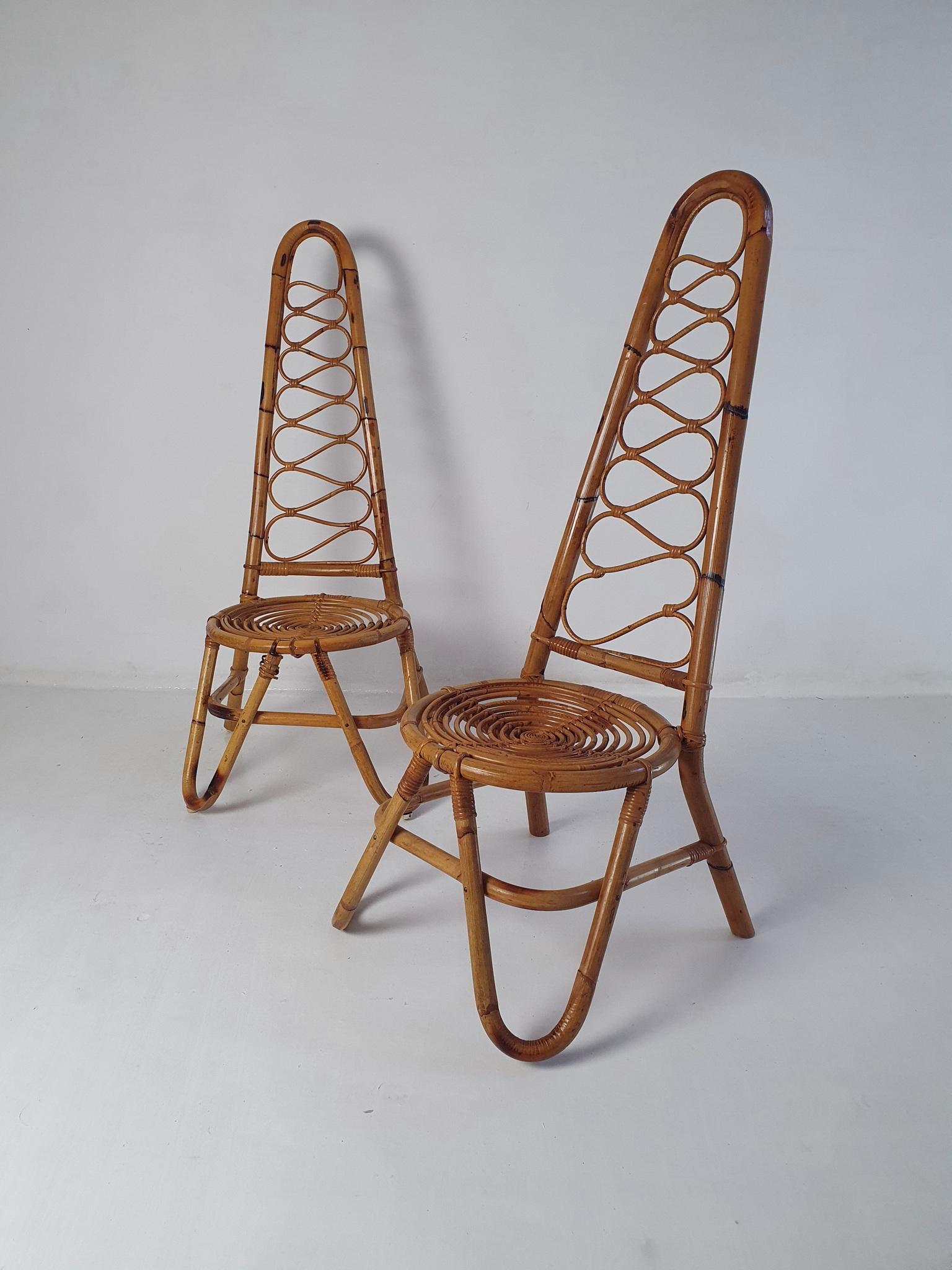 Pair of Italian Highbacked Bamboo Easy Chairs, 1950's In Good Condition For Sale In Albano Laziale, Rome/Lazio