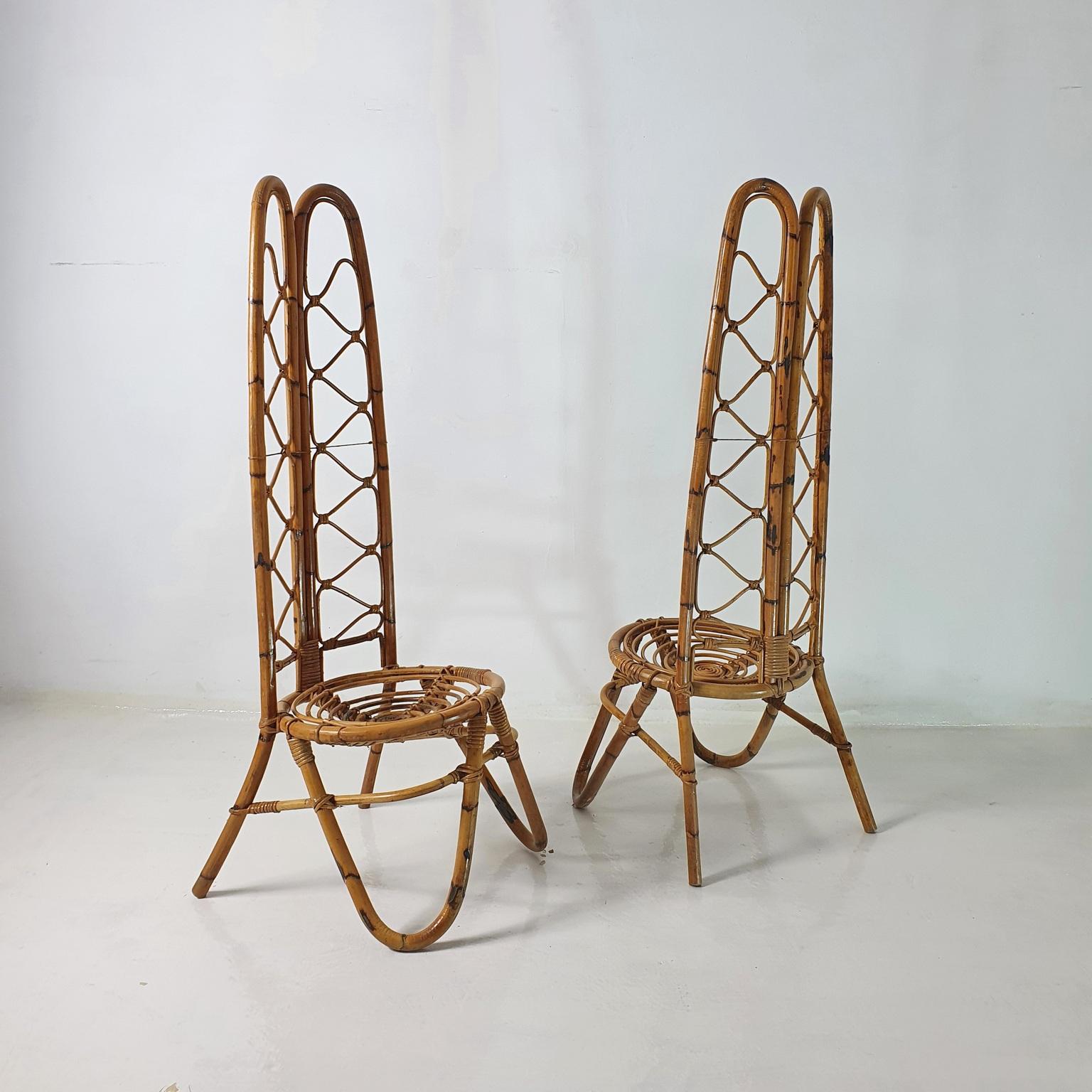 20th Century Pair of Italian Highbacked Bamboo Easy Chairs, 1950's