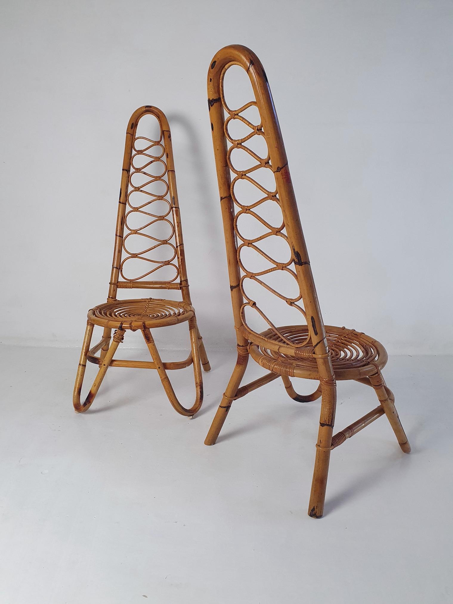 20th Century Pair of Italian Highbacked Bamboo Easy Chairs, 1950's For Sale