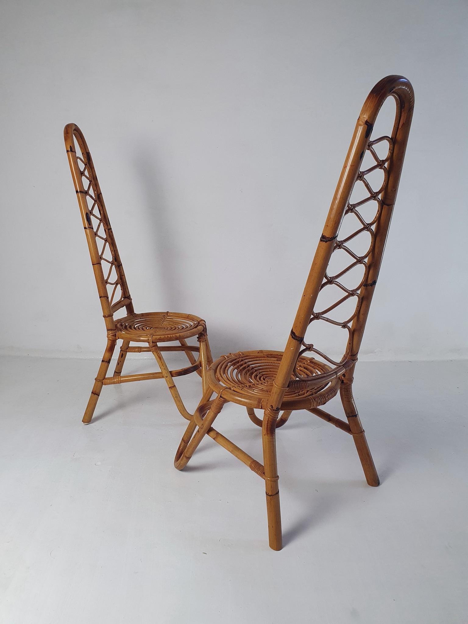 Pair of Italian Highbacked Bamboo Easy Chairs, 1950's For Sale 1