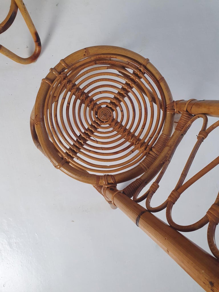 Pair of Italian Highbacked Bamboo Easy Chairs, 1950's For Sale at 1stDibs