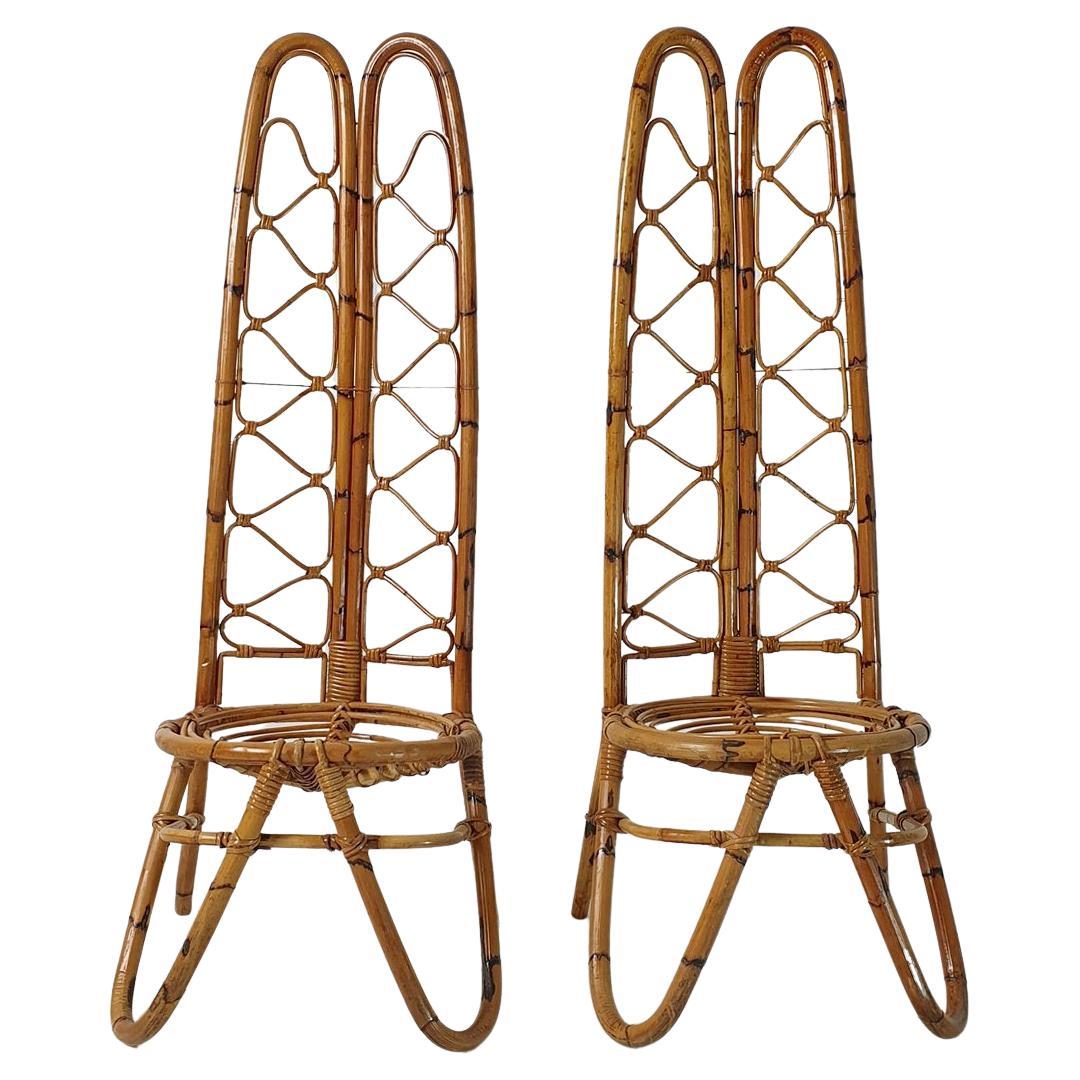 Pair of Italian Highbacked Bamboo Easy Chairs, 1950's