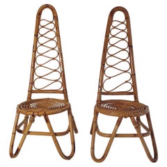 Pair of Italian Highbacked Bamboo Easy Chairs, 1950's