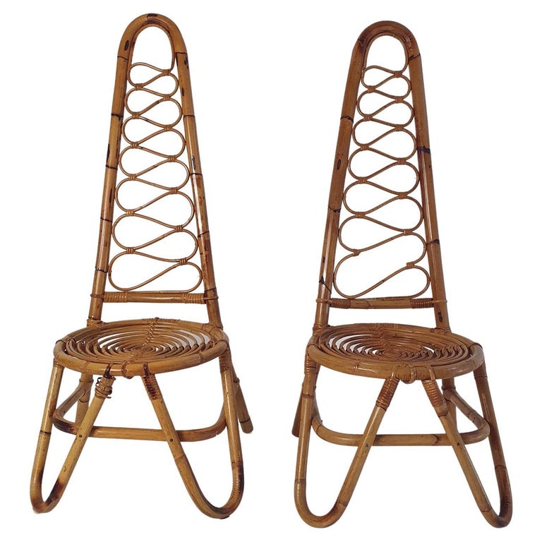 Pair of Italian Highbacked Bamboo Easy Chairs, 1950's For Sale at 1stDibs