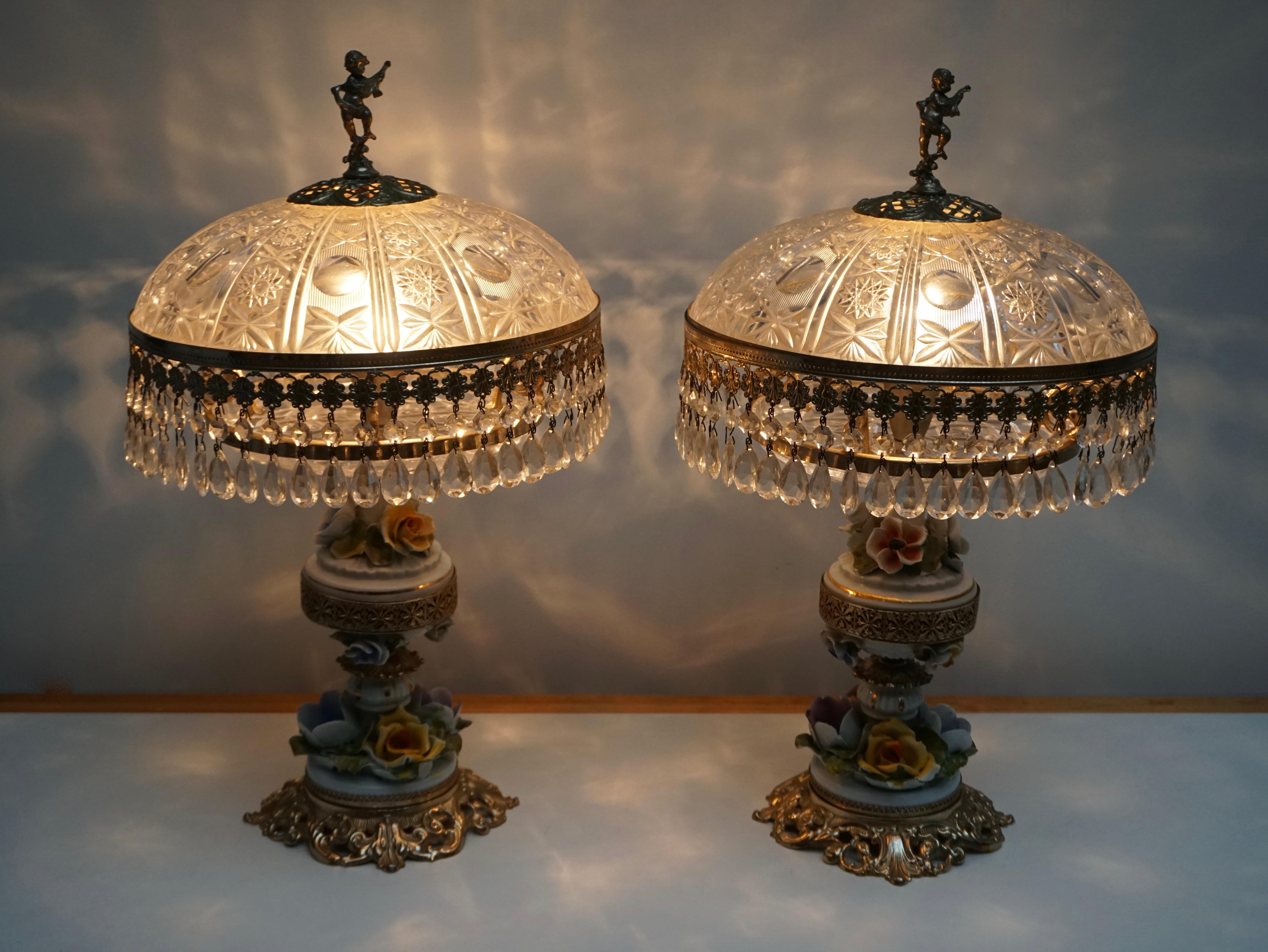 hollywood regency crystal lamps