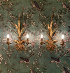 Pareja de apliques de pared dorados de estilo Hollywood Regency italiano de Banci Firenze