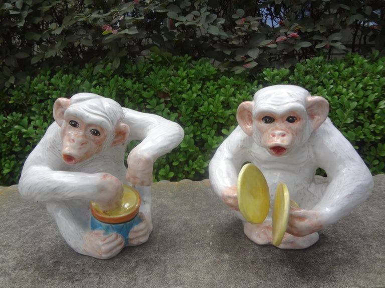 Pair of Italian Hollywood Regency Glazed Terra-Cotta Monkey Figures at ...