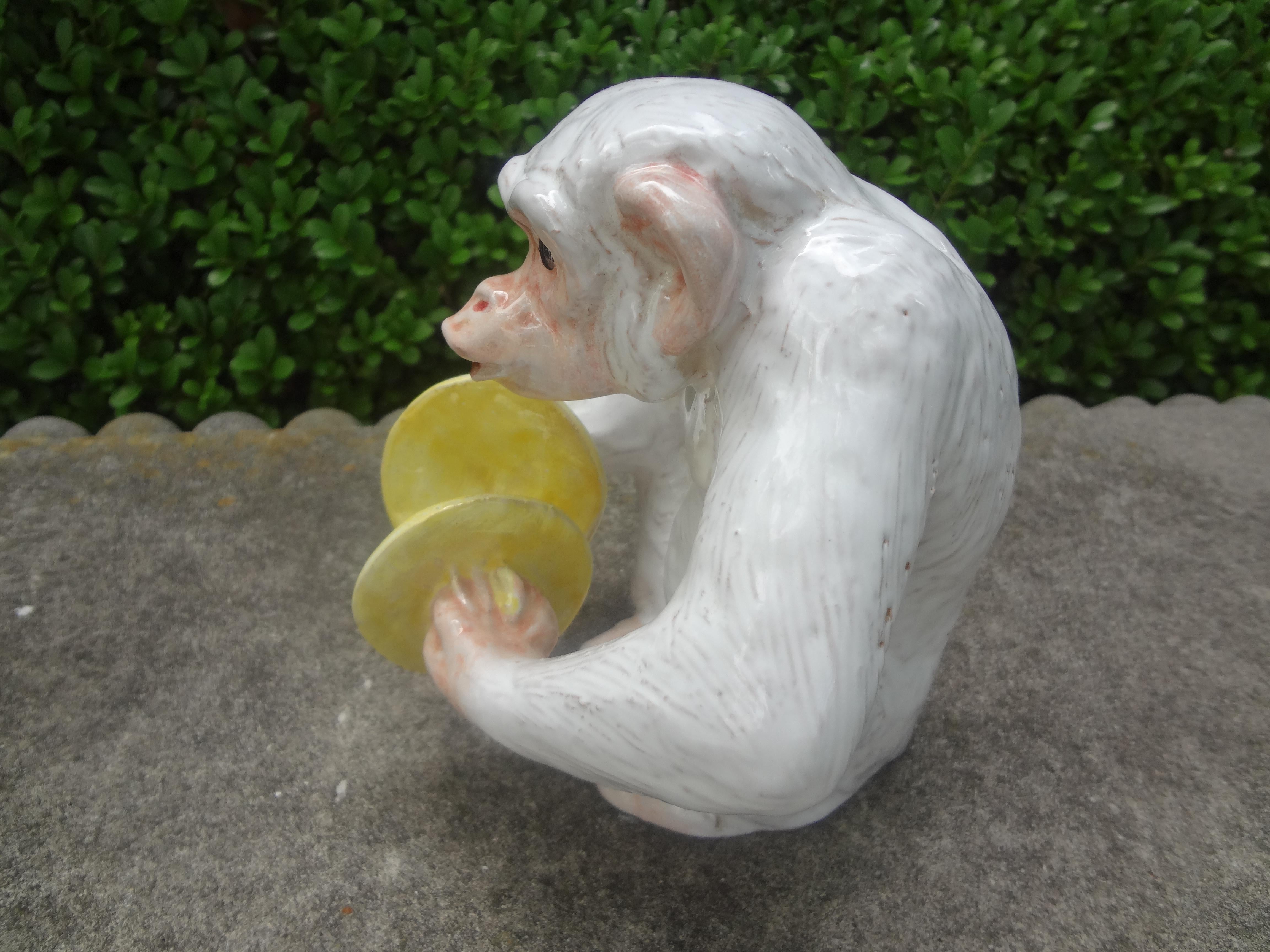 Pair of Italian Hollywood Regency Glazed Terra-Cotta Monkey Figures 3
