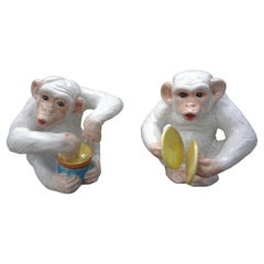 Pair of Italian Hollywood Regency Glazed Terra-Cotta Monkey Figures