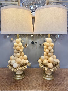 Retro Pair of Italian Hollywood Regency Grape Cluster Table Lamps