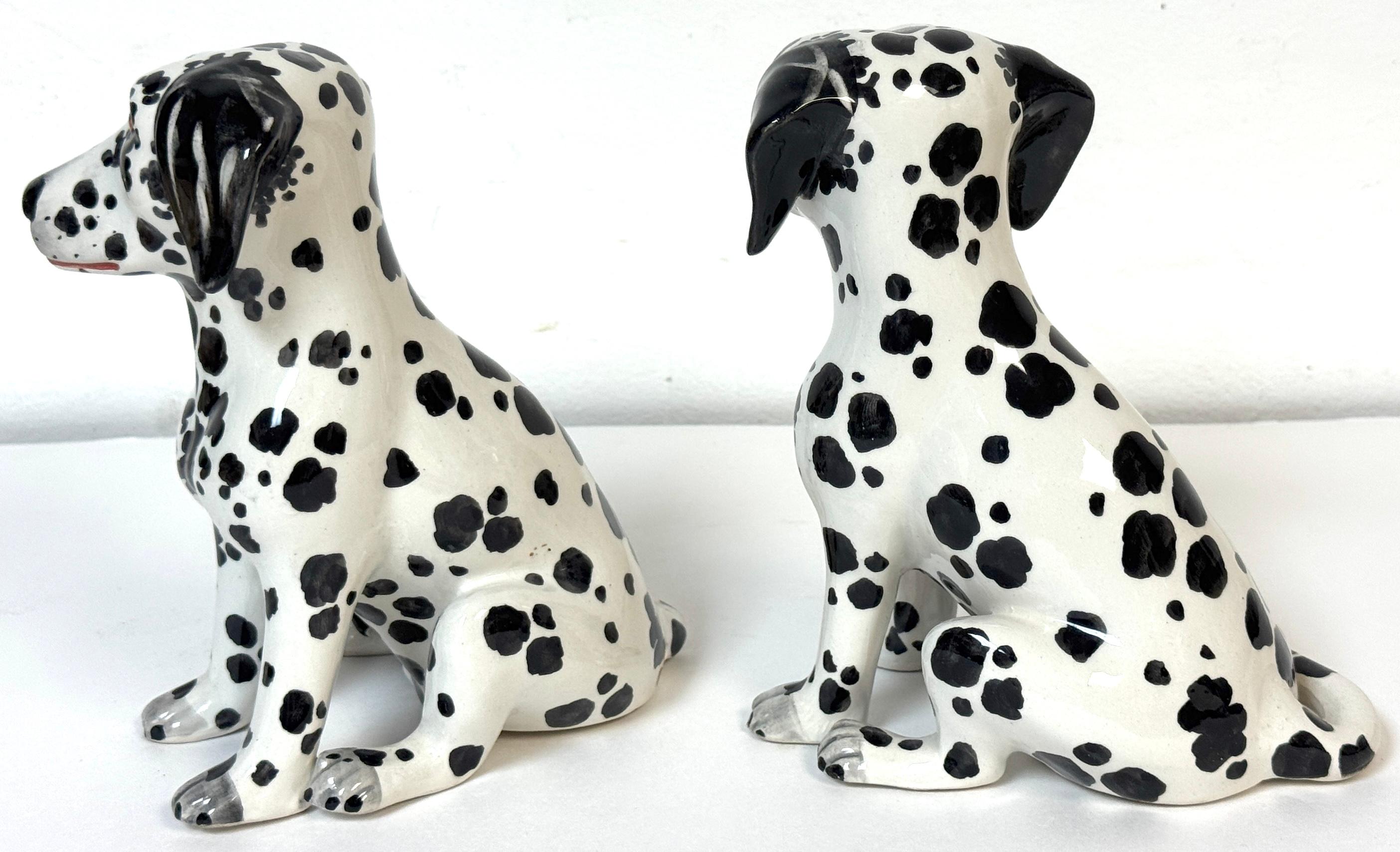 Pair of Italian Hollywood Regency Hand-Painted Pottery Dalmatian Puppies, 1970s For Sale 2