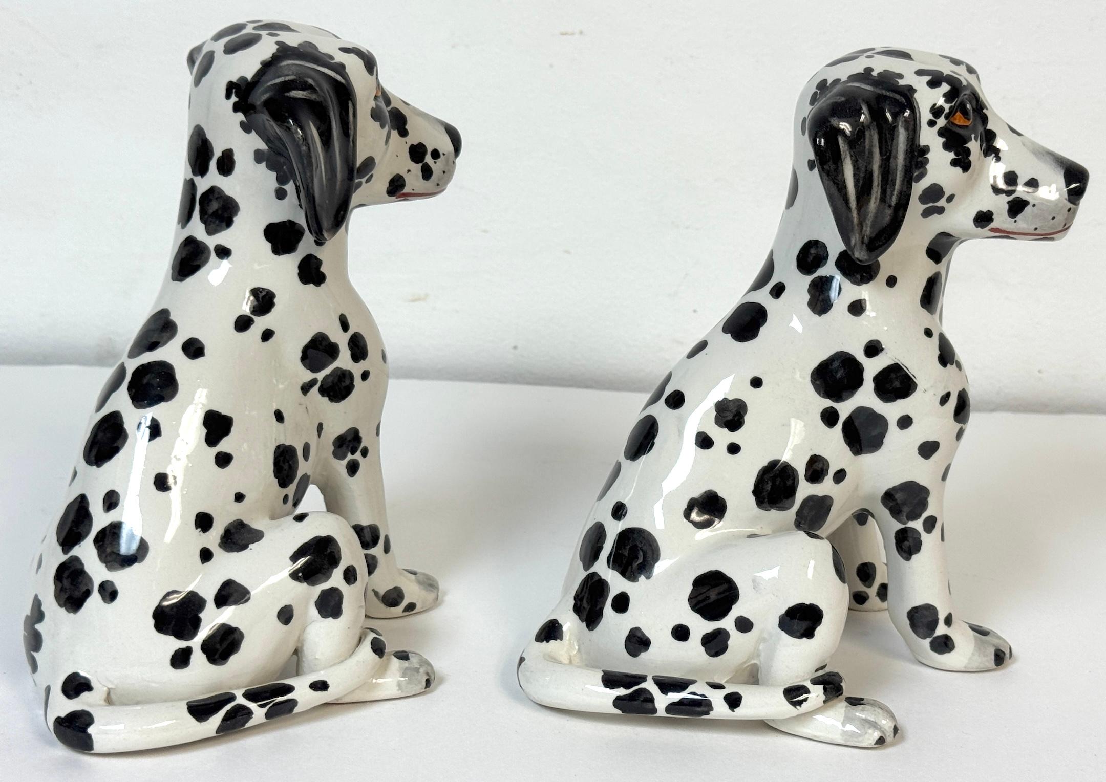 Pair of Italian Hollywood Regency Hand-Painted Pottery Dalmatian Puppies, 1970s For Sale 3