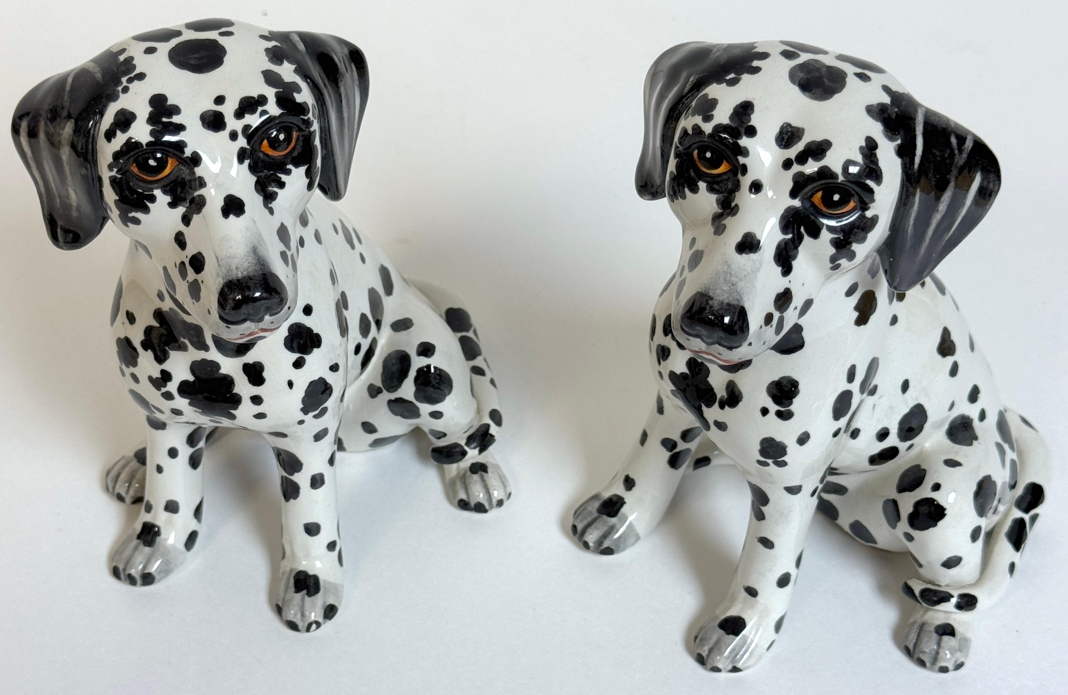 Pair of Italian Hollywood Regency Hand-Painted Pottery Dalmatian Puppies, 1970s For Sale 5