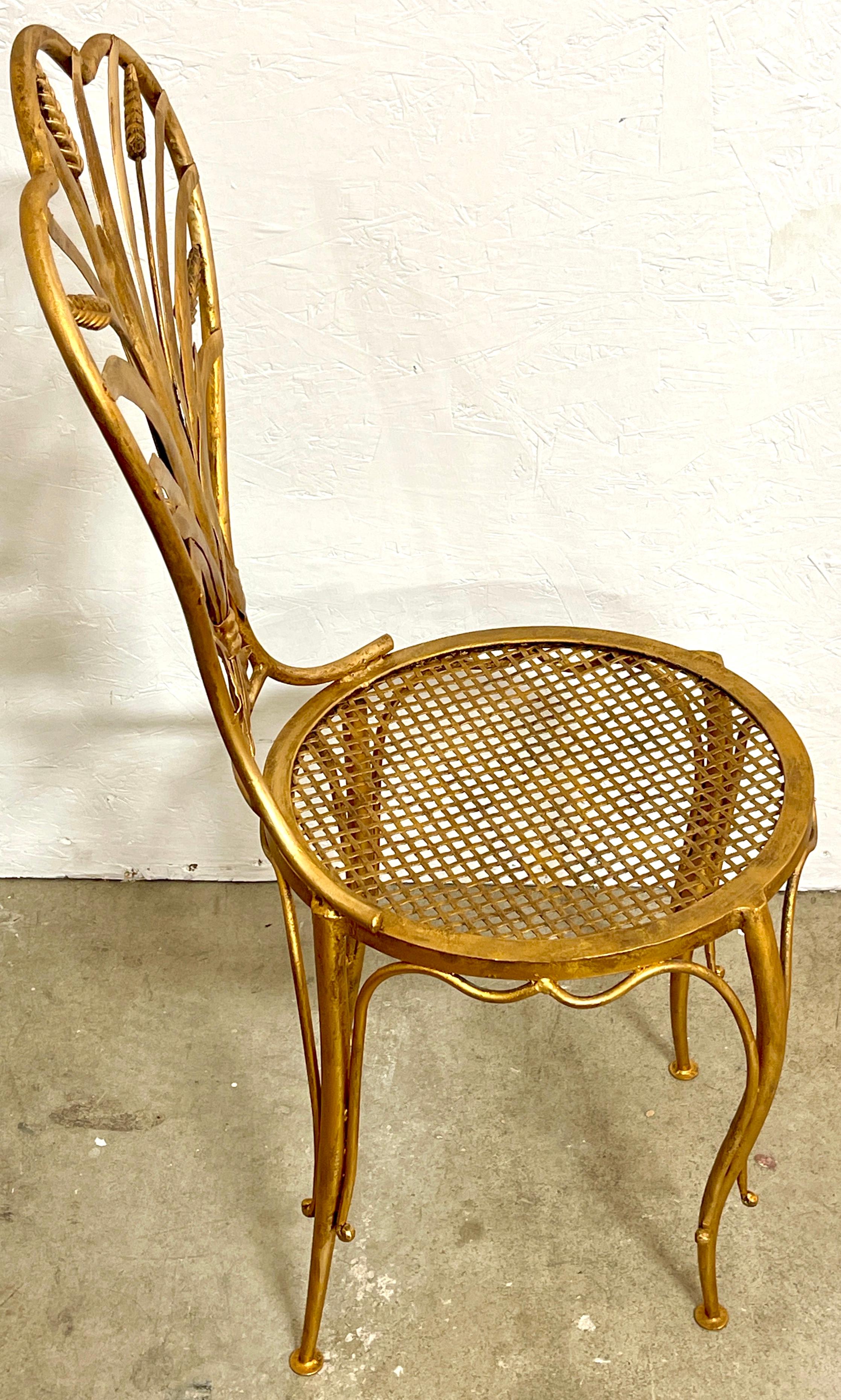 Wrought Iron Pair of Italian Hollywood Regency Wheat Sheaf Chairs, by S. Salvadori  For Sale