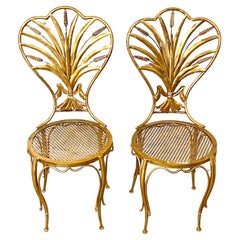 Vintage Pair of Italian Hollywood Regency Wheat Sheaf Chairs, by S. Salvadori 