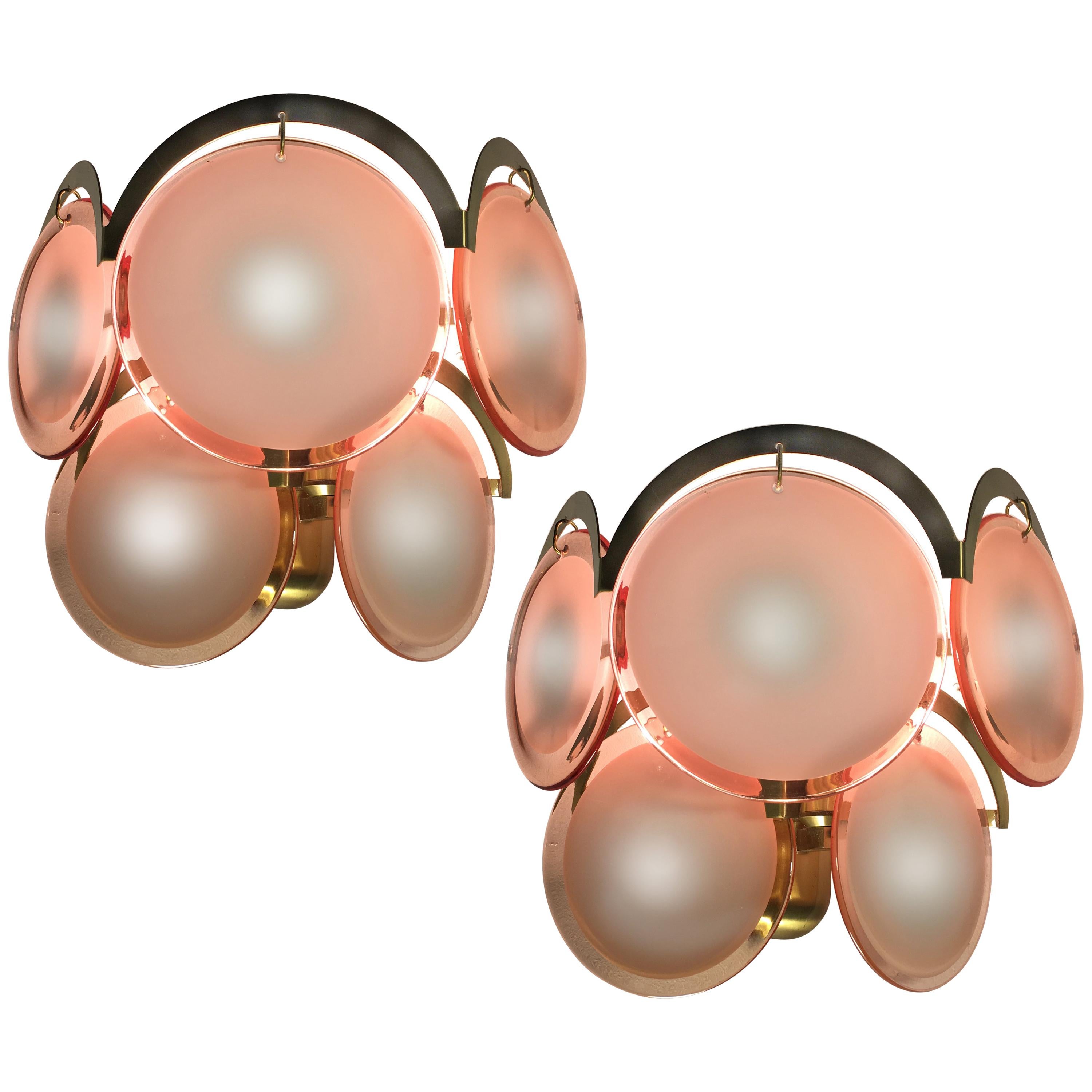 Pair of Italian Honey Color Disc Sconces by Vistosi, Murano, 1970s For Sale
