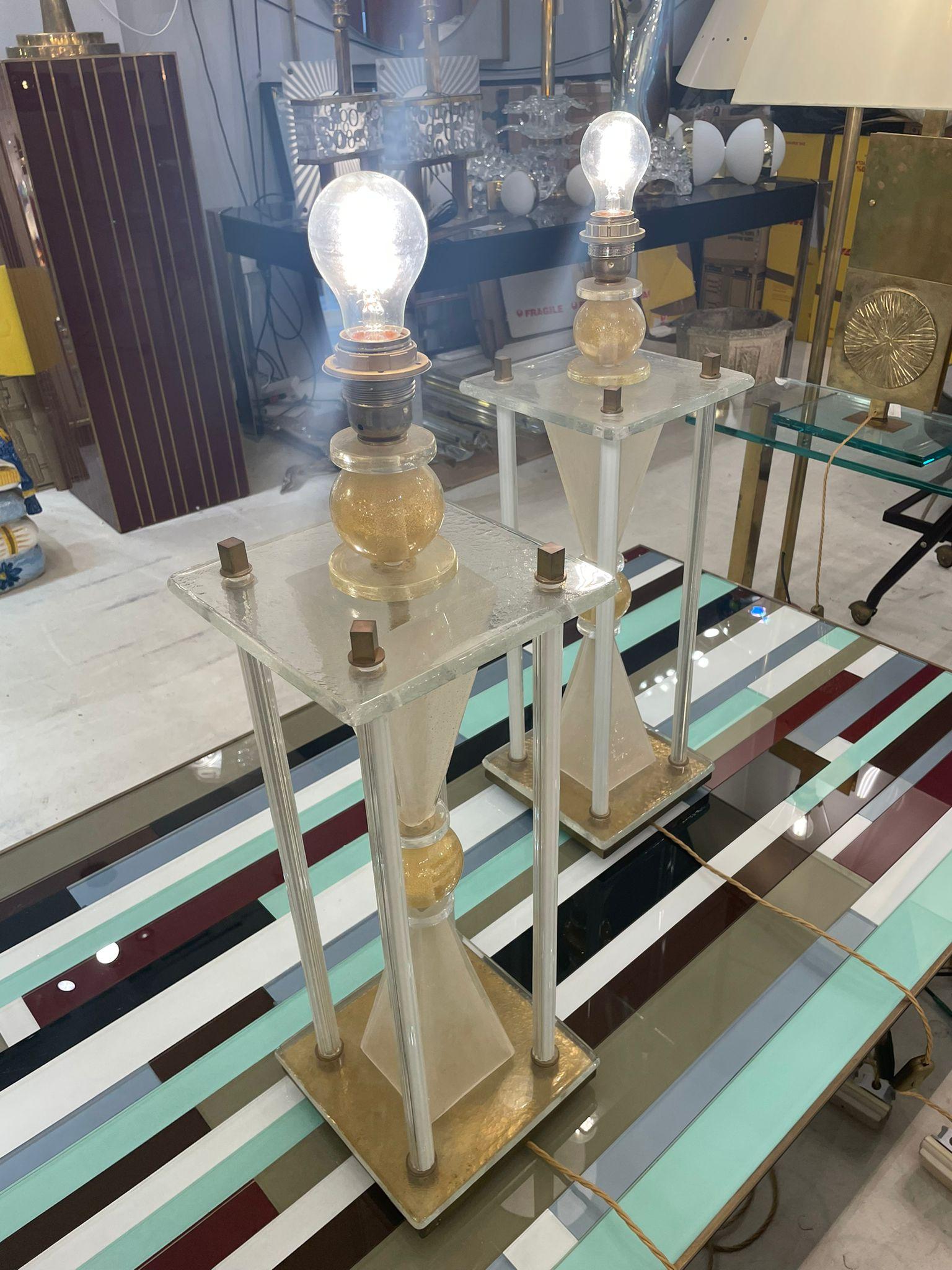 Pair of Italian 'Hour Glass' Lamps in Murano Glass For Sale 3