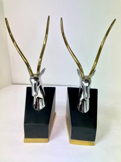 Pair of Italian Impala Bookends in Brass and Chrome